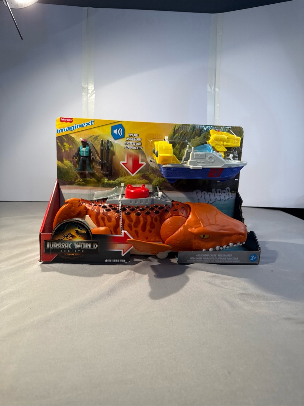 Fisher-Price Jurassic World Orange Dino Transport with Blue & Yellow Rescue Boat